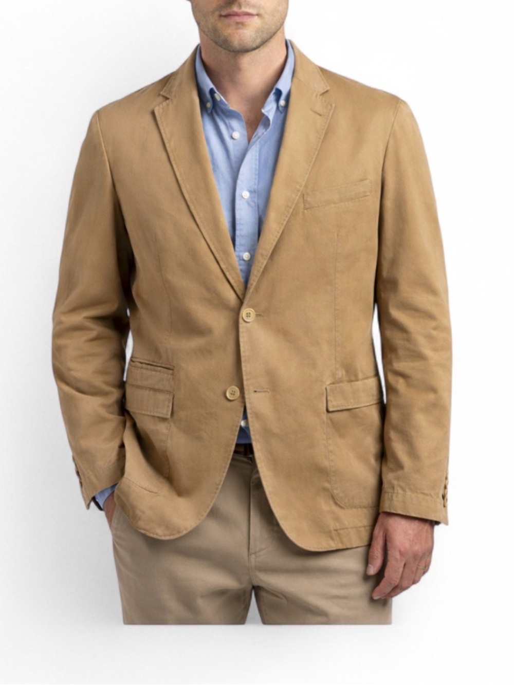 BOSS Hugo Boss Tan Cotton Blazer 46R Regular Fit 2 Button Sport Coat Classic